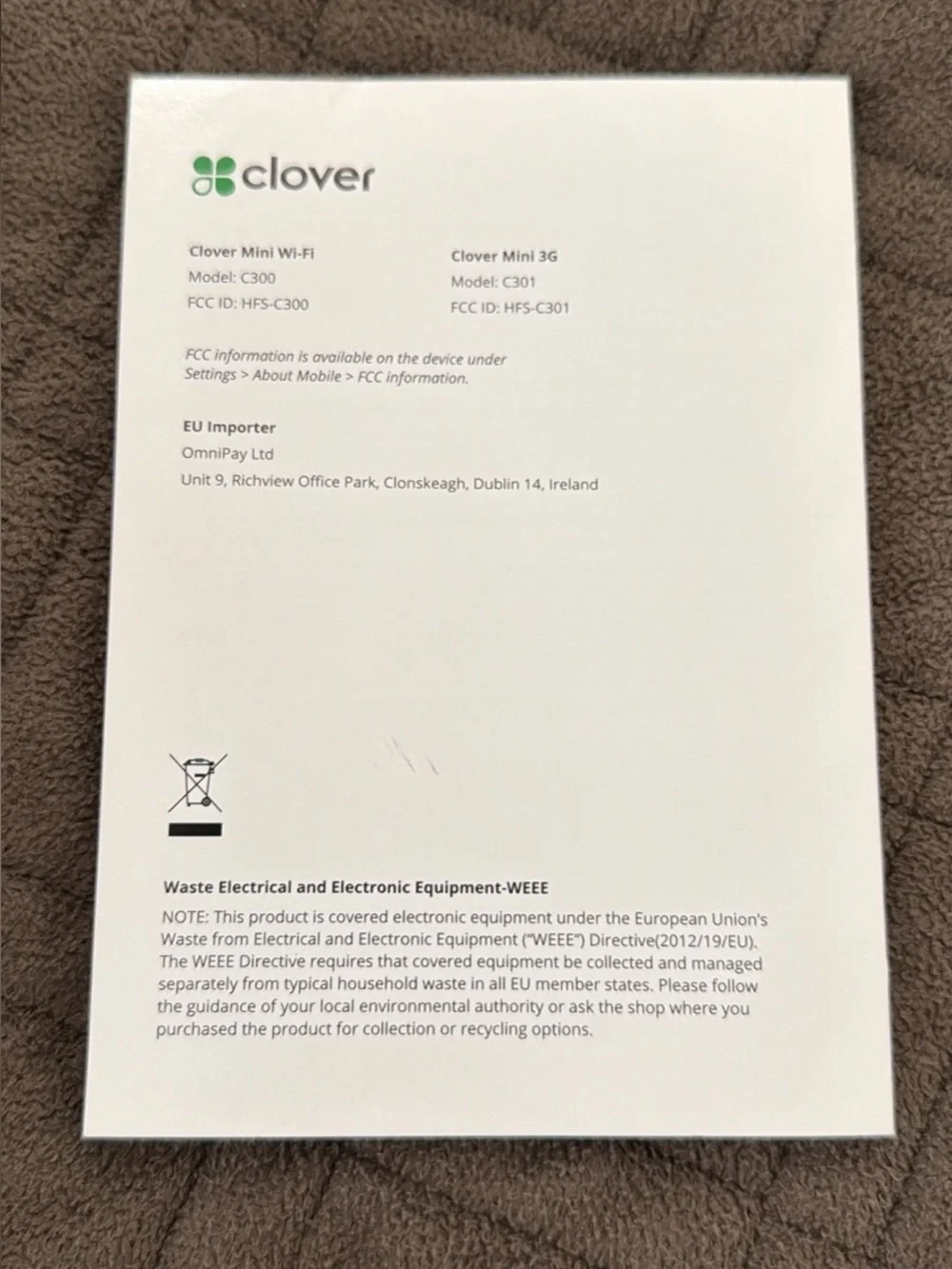 Clover Mini C300 POS Payment System